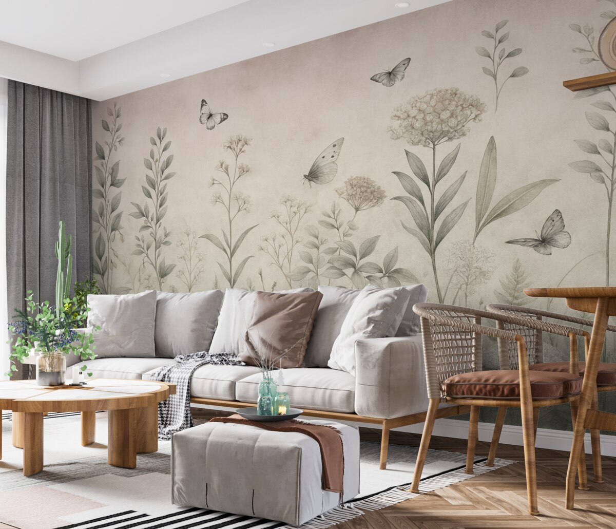 Fototapeta Wysokie rośliny i ćmy na postarzałym tle.