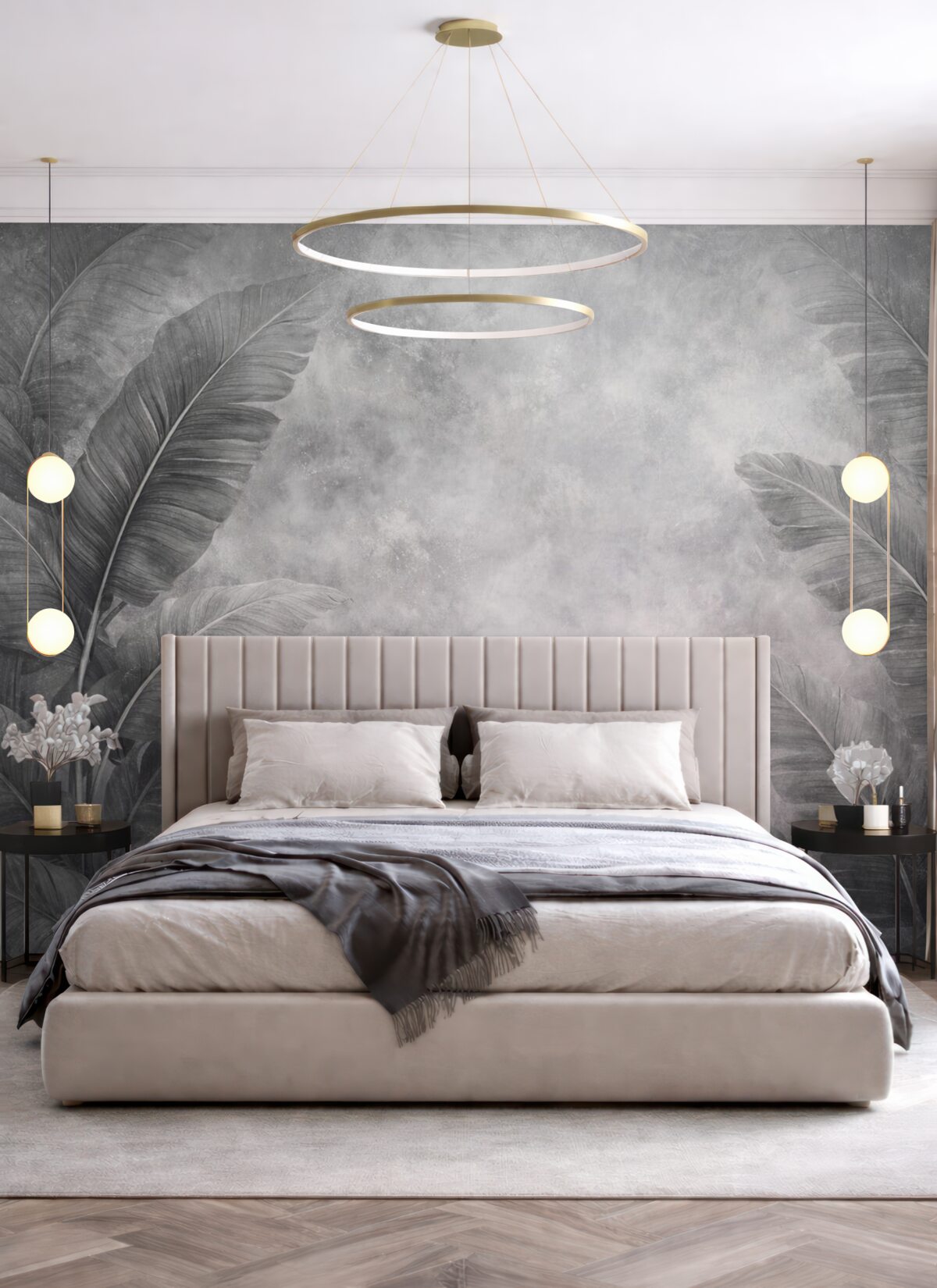 Fototapeta Ogromne liście bananowca na postarzałej ścianie.