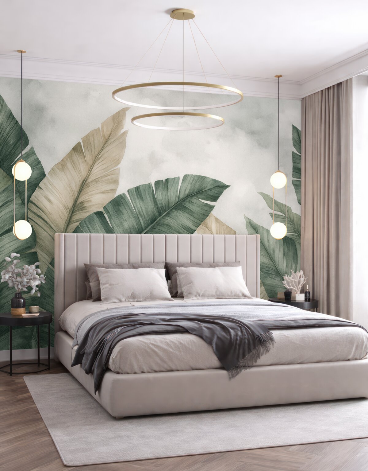 Fototapeta Wielkie tropikalne liście w estetyce grunge.