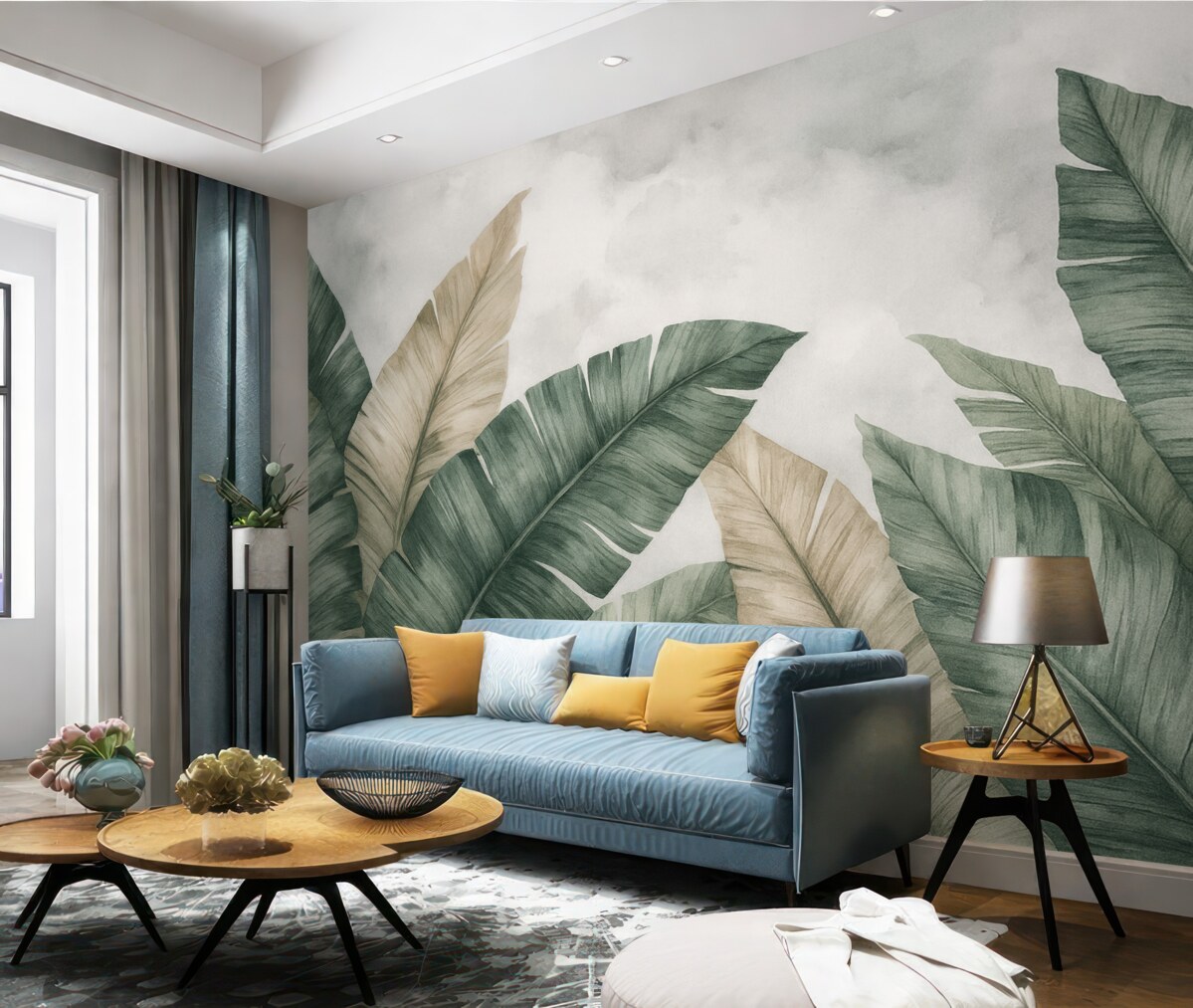 Fototapeta Wielkie tropikalne liście w estetyce grunge.