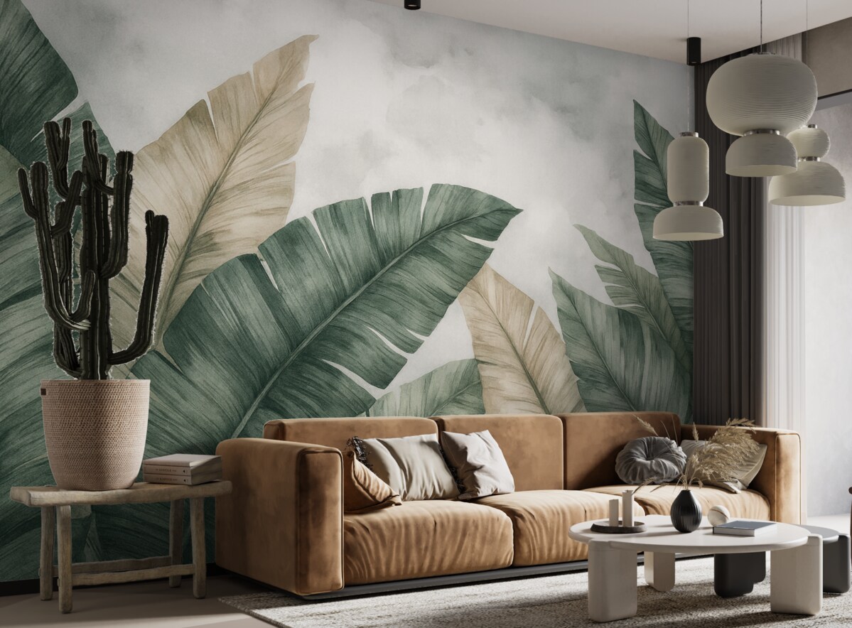 Fototapeta Wielkie tropikalne liście w estetyce grunge.