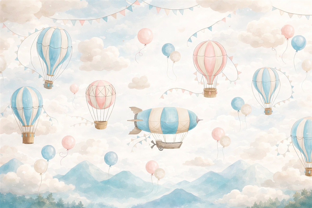Fototapeta Dziecięcy wzór akwarelowy z balonami.