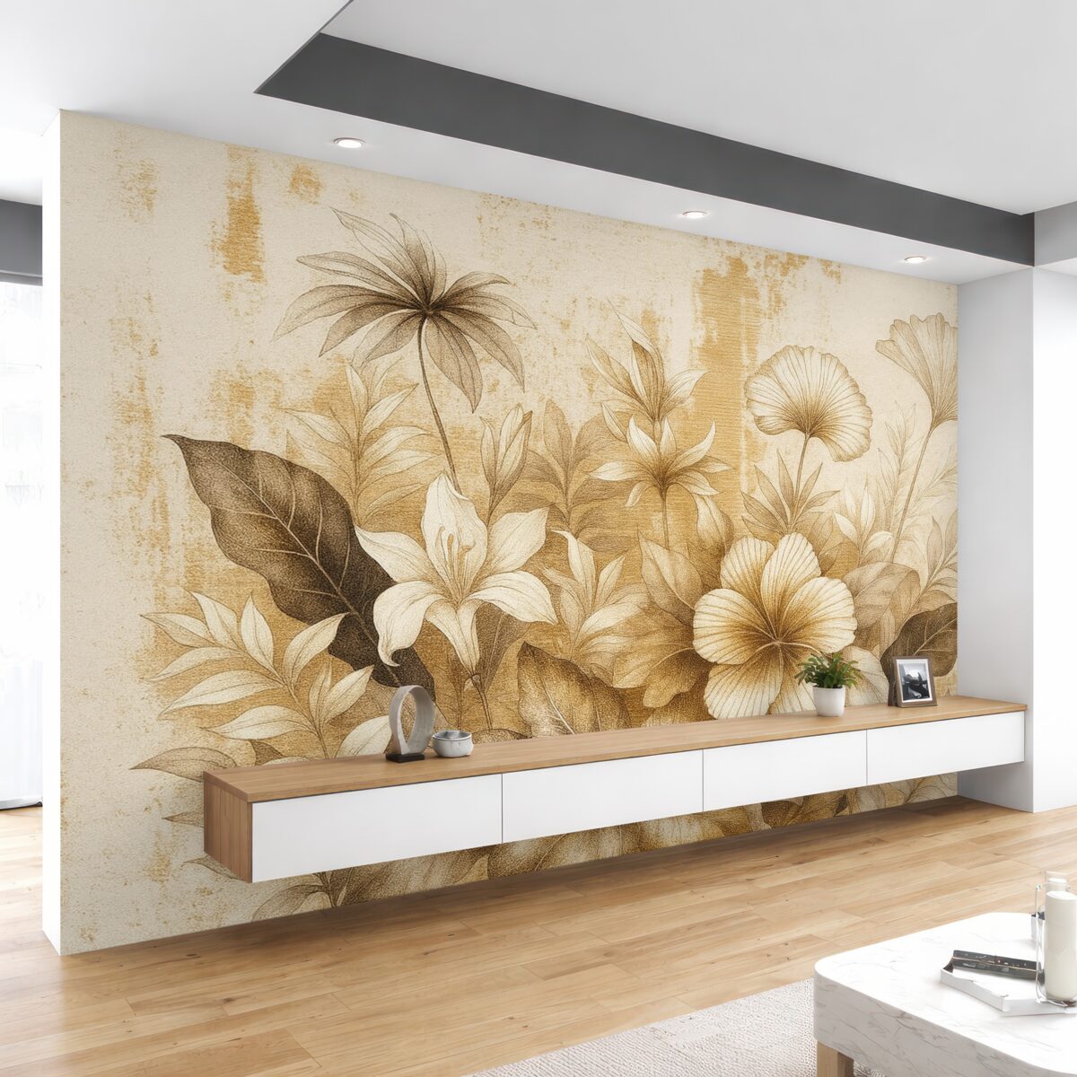 Fototapeta Styl retro z egzotycznymi roślinami i kwiatami.