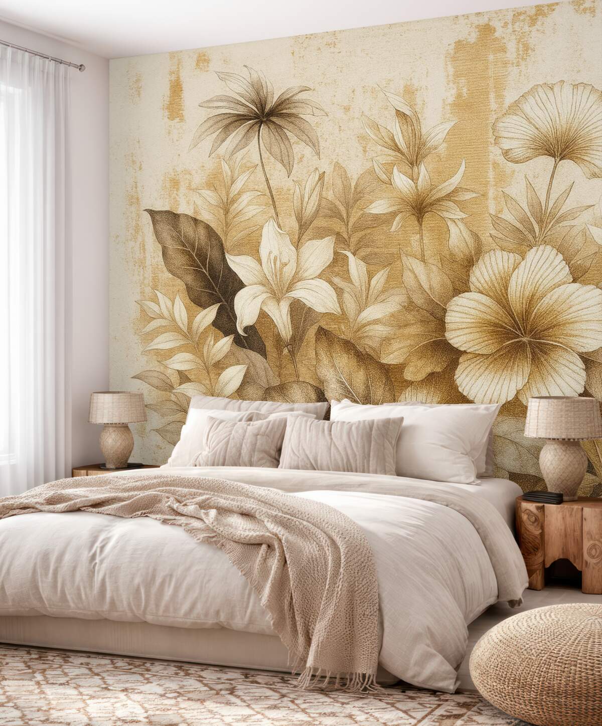 Fototapeta Styl retro z egzotycznymi roślinami i kwiatami.