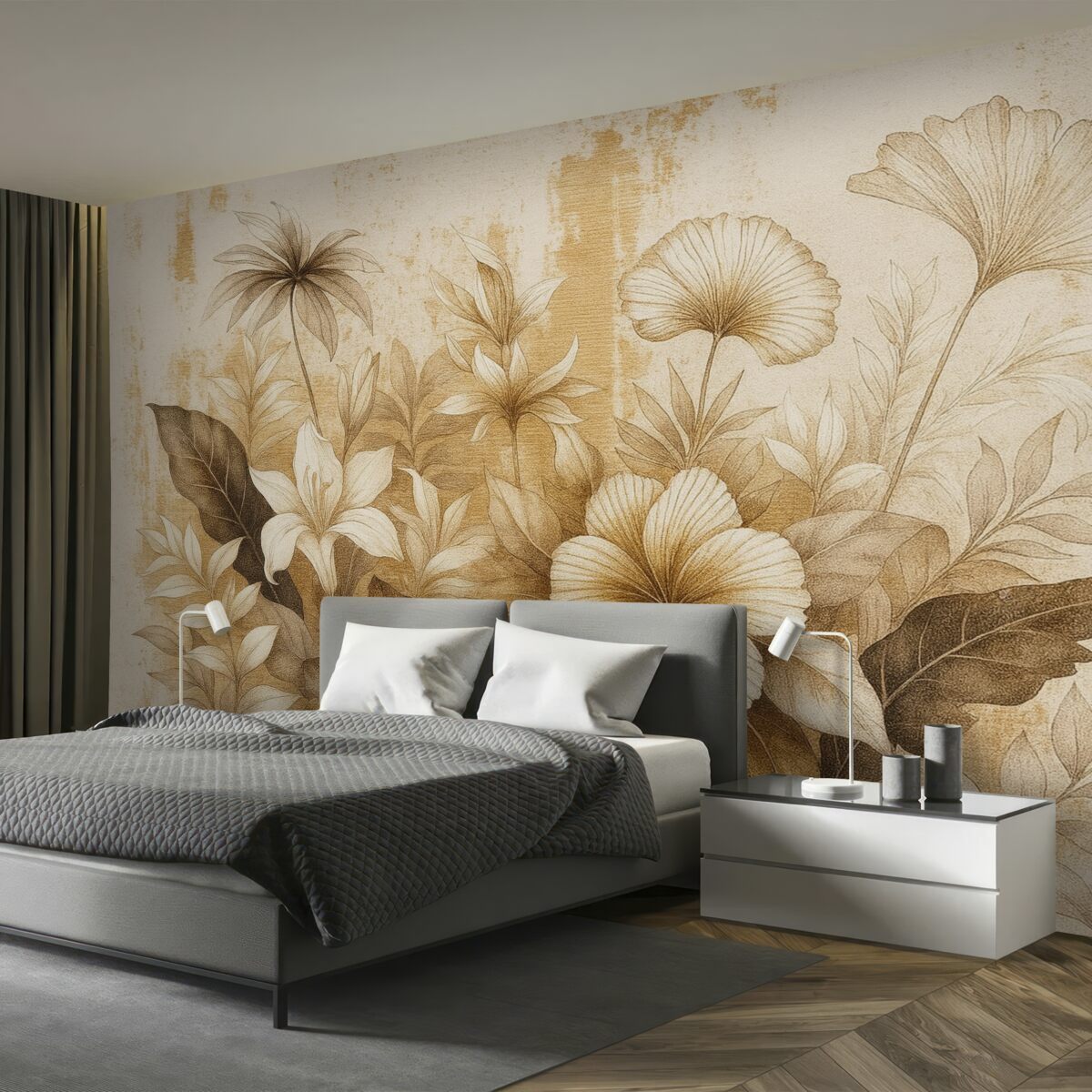 Fototapeta Styl retro z egzotycznymi roślinami i kwiatami.