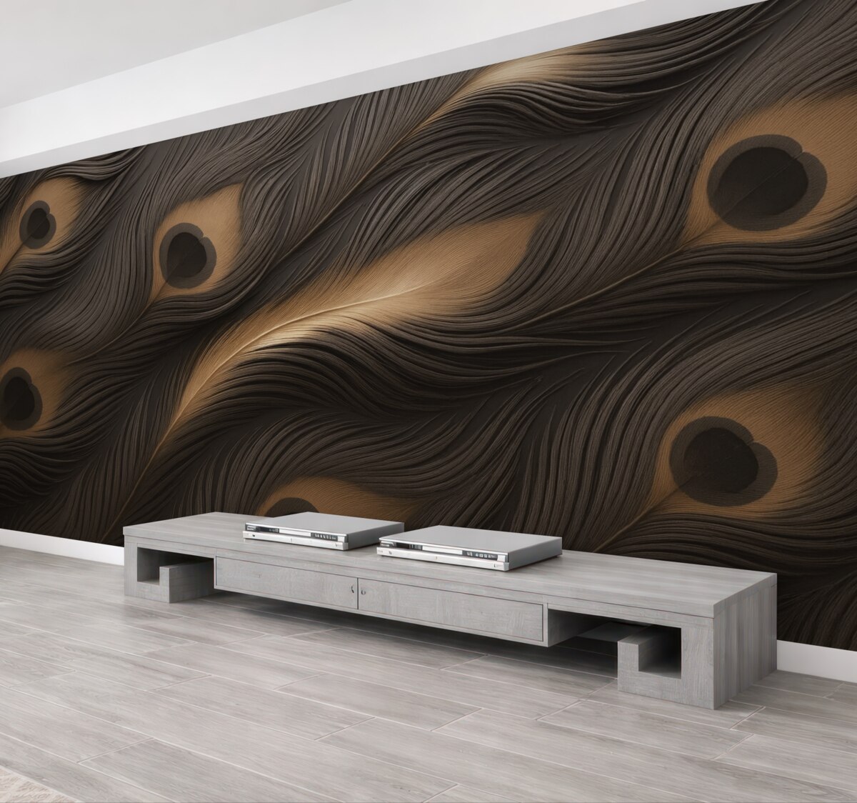 Fototapeta Pawie pióra na murze.