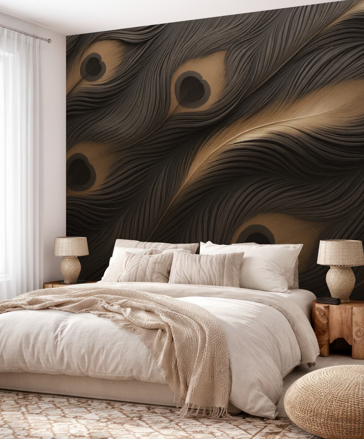 Fototapeta Pawie pióra na murze.