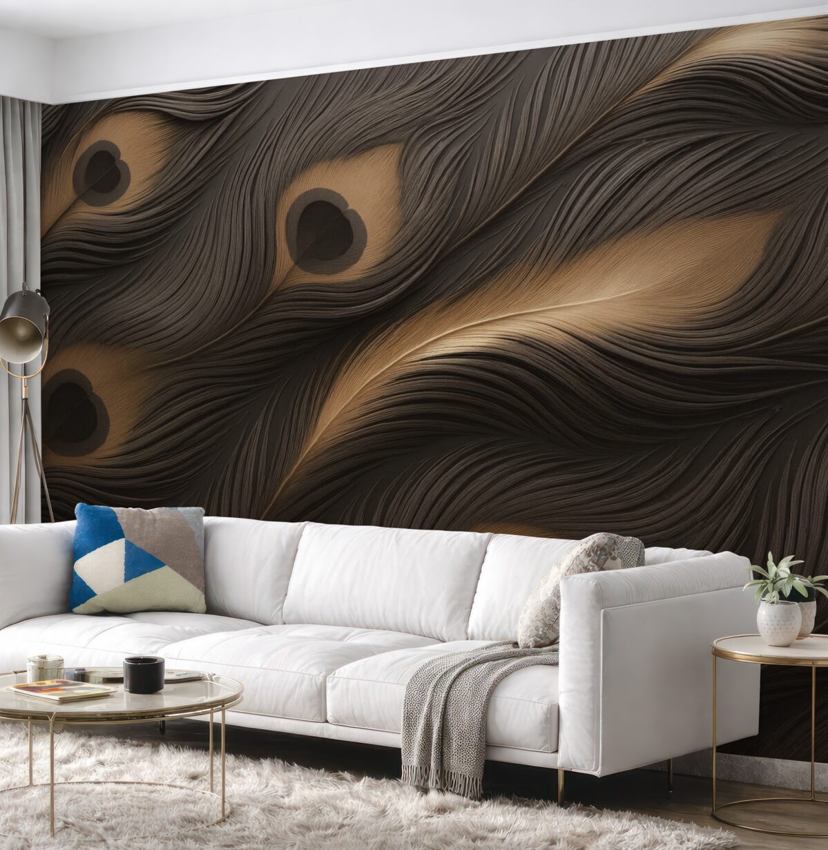 Fototapeta Pawie pióra na murze.