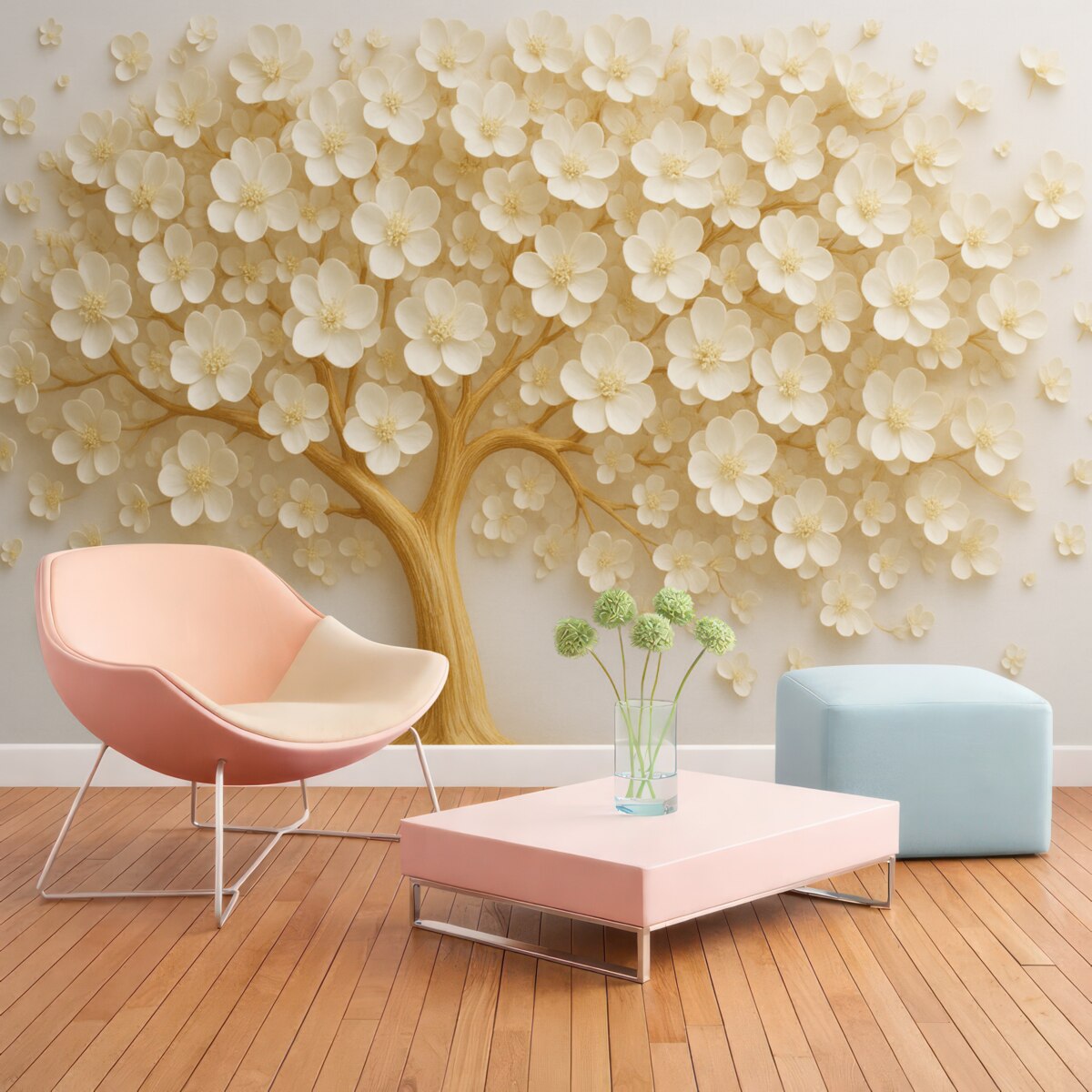 Fototapeta Drzewo z jasnymi, drobnymi kwiatami.