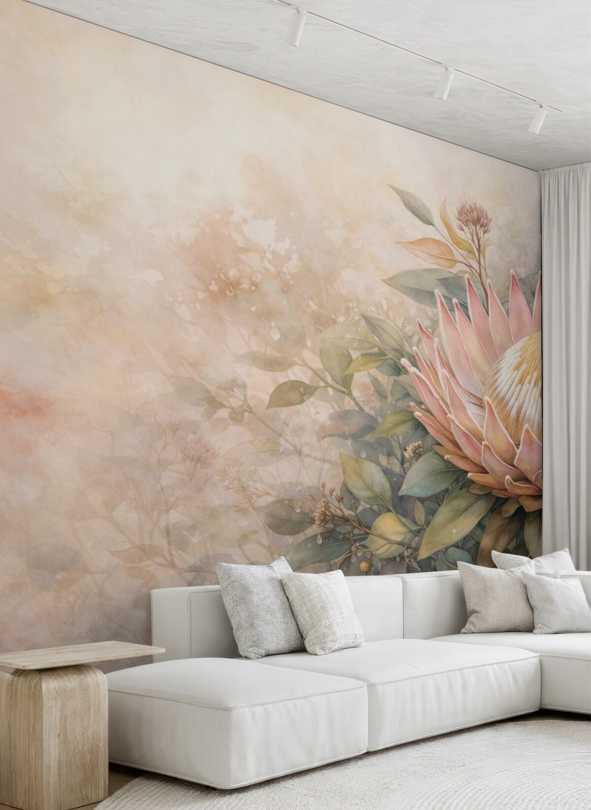 Fototapeta Naśladowanie akwareli, spore tropikalne kwiaty.