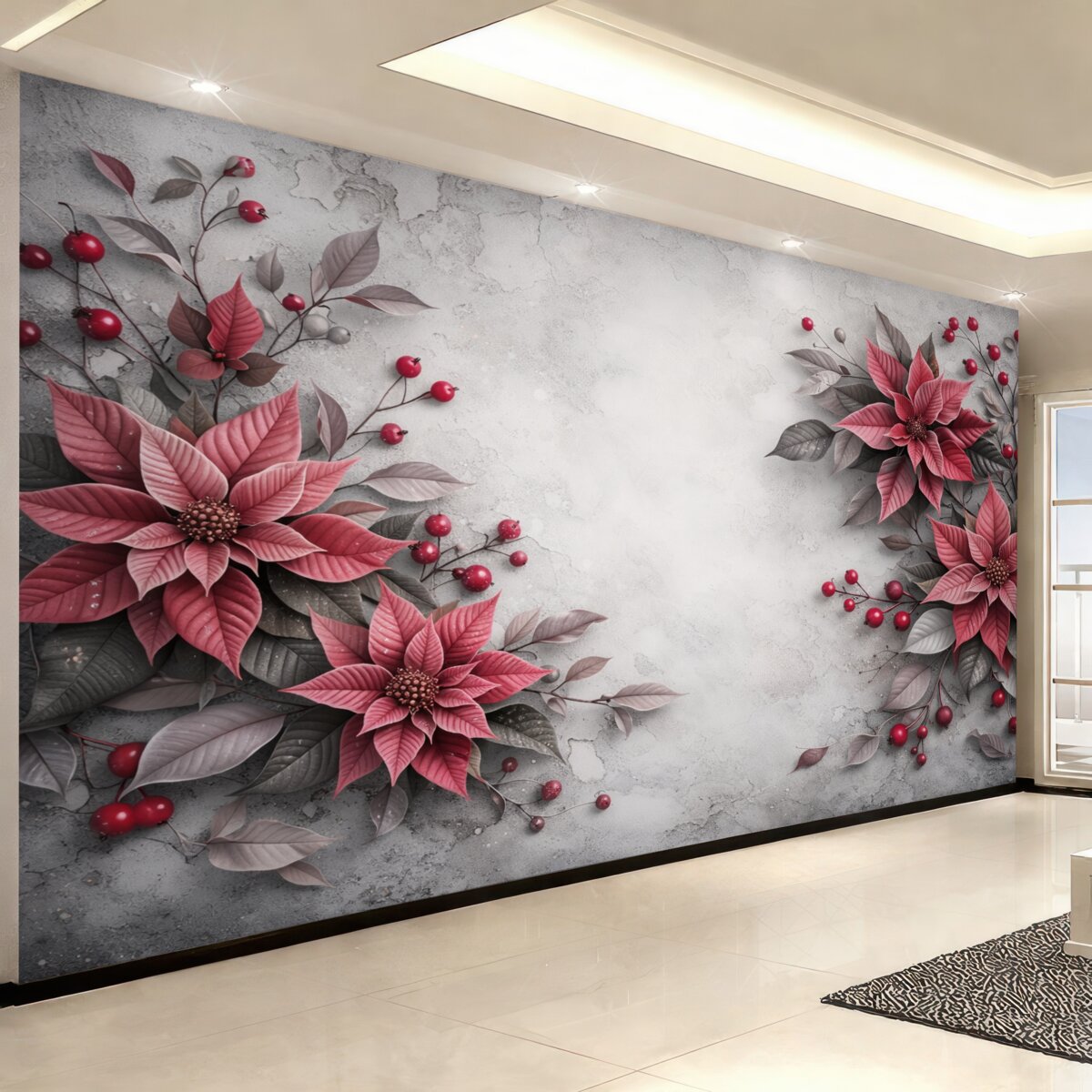 Fototapeta Ogromne kwiaty poinsecji.