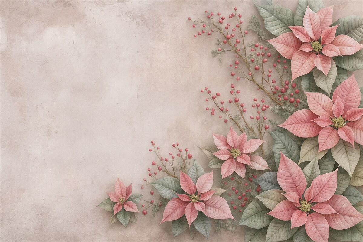 Fototapeta Kwiaty poinsecji na starzejącym się betonowym tle.