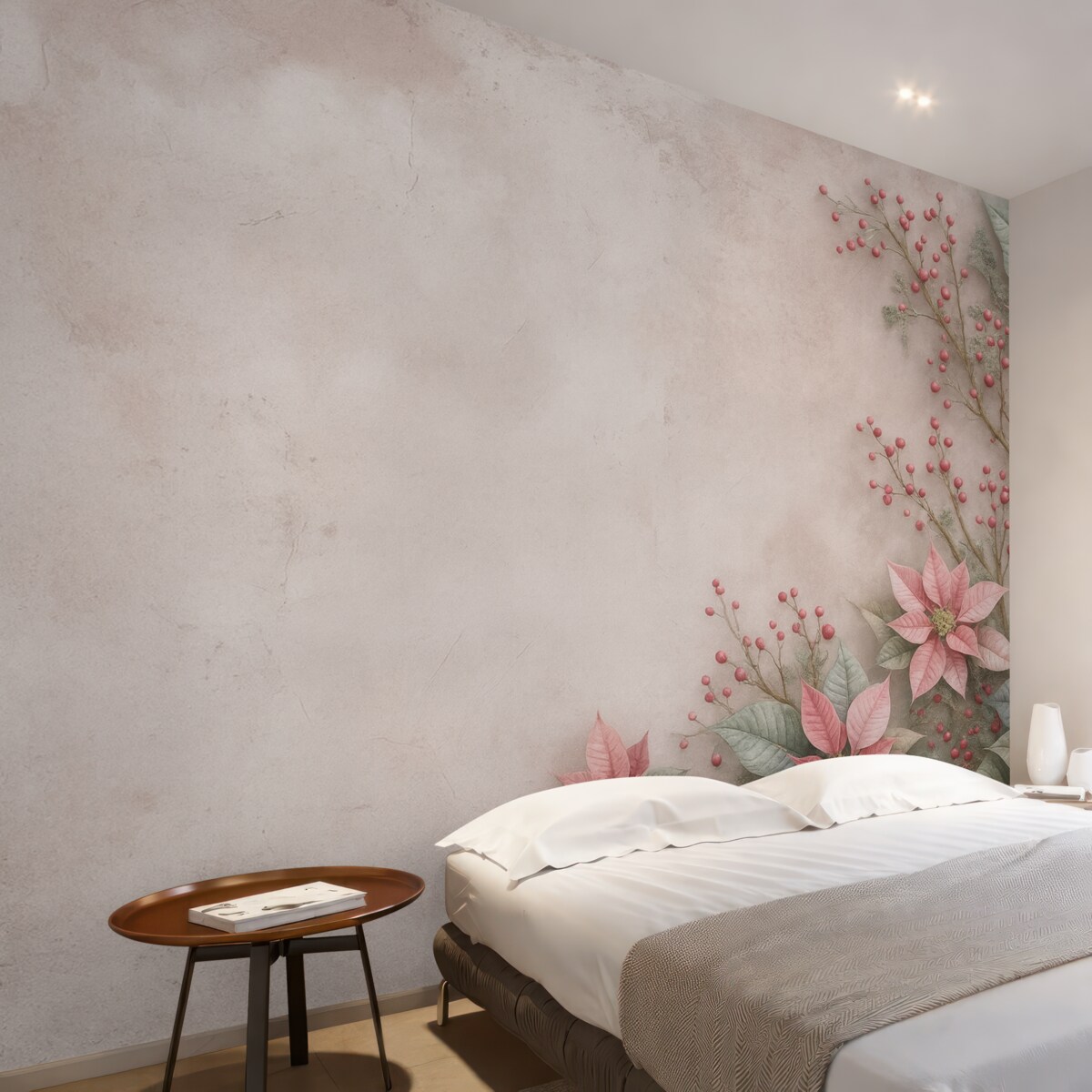 Fototapeta Kwiaty poinsecji na starzejącym się betonowym tle.