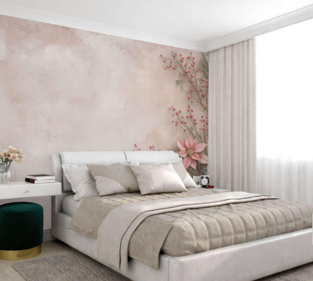 Fototapeta Kwiaty poinsecji na starzejącym się betonowym tle.