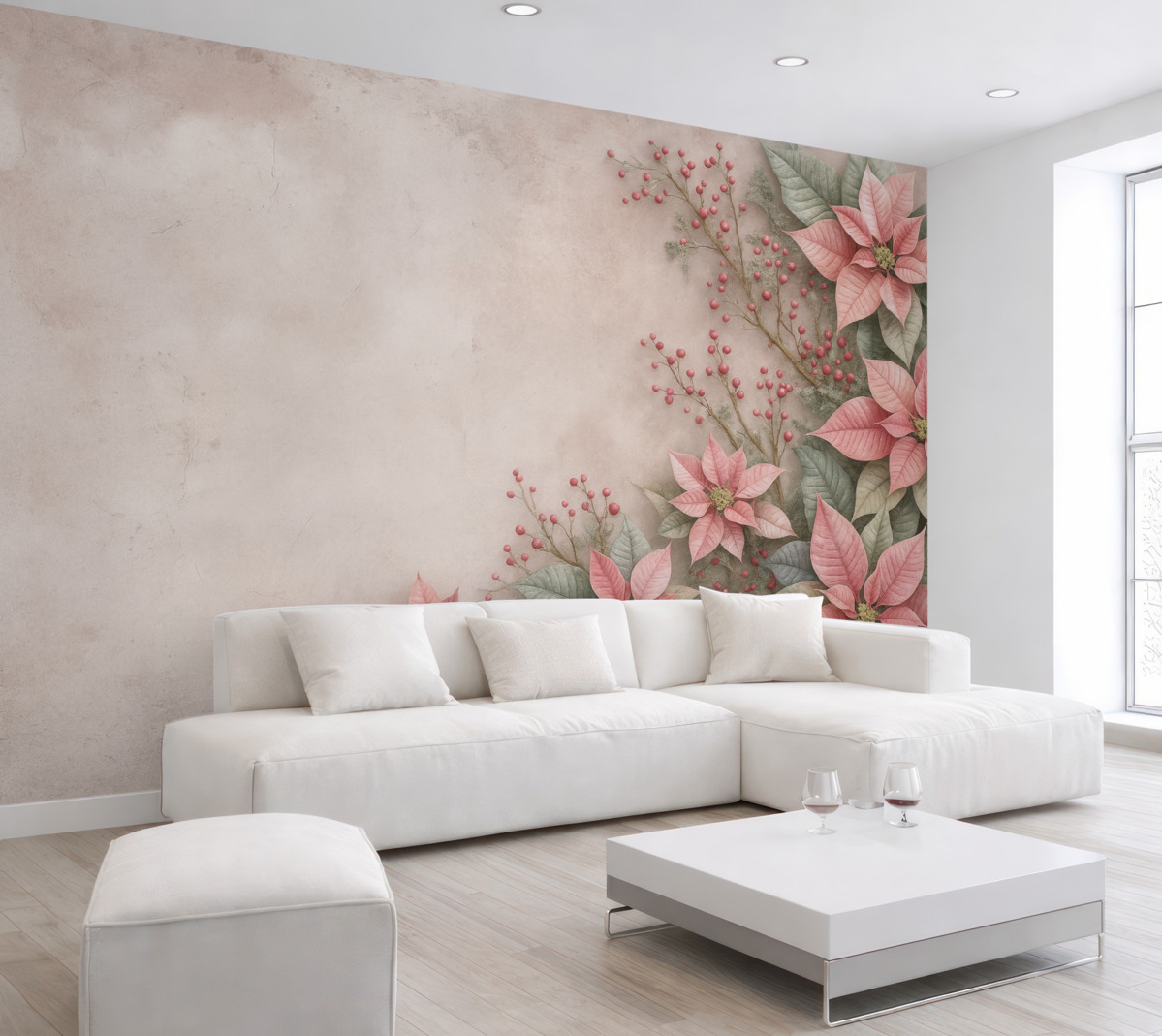 Fototapeta Kwiaty poinsecji na starzejącym się betonowym tle.