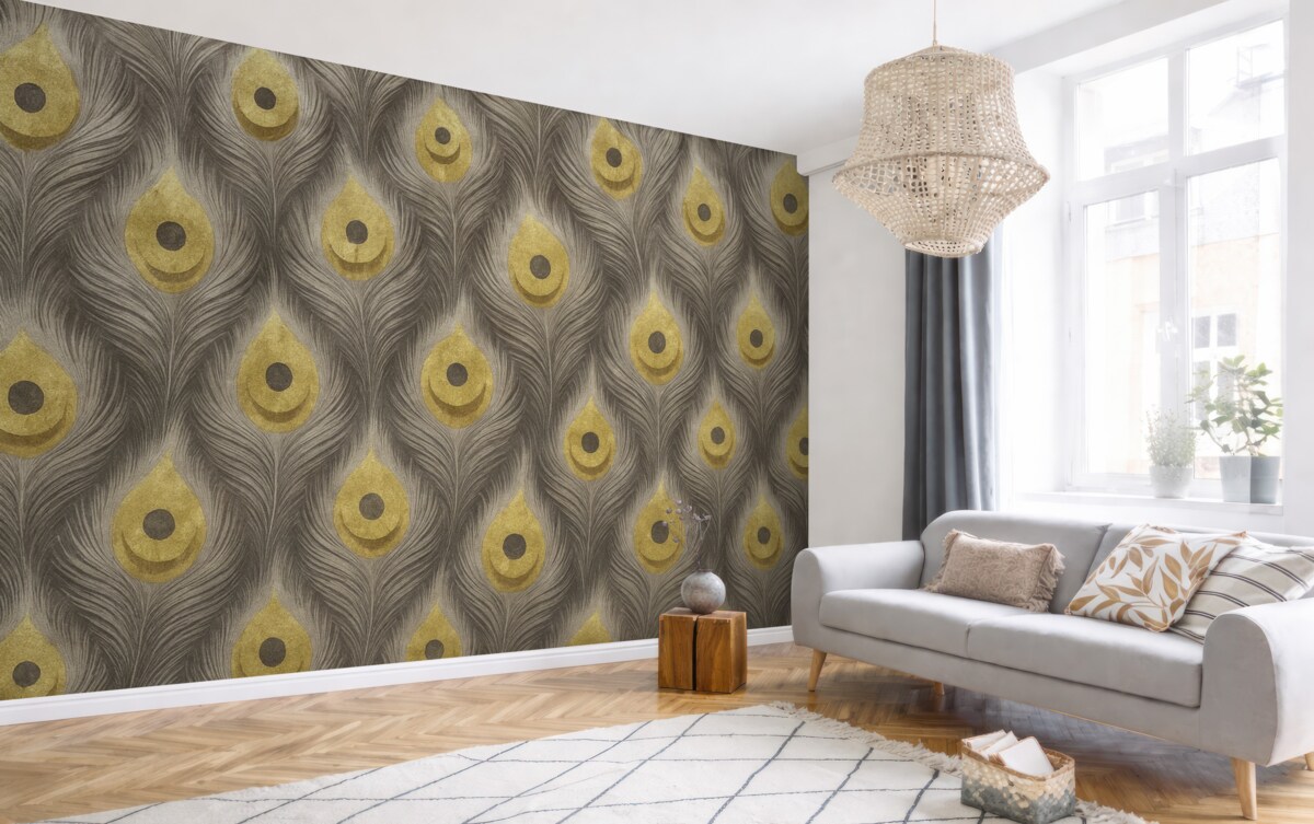 Fototapeta Pawie pióra na zniszczonym tle