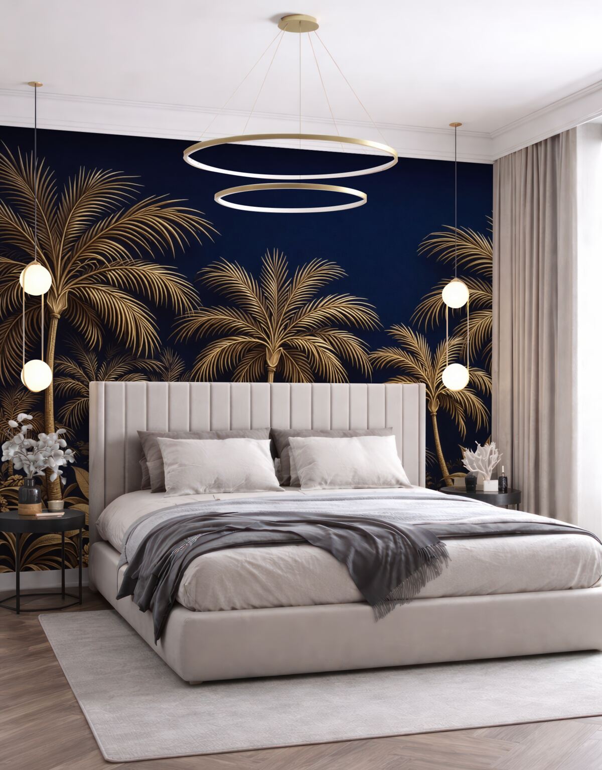 Fototapeta Palmy na granatowym tle.