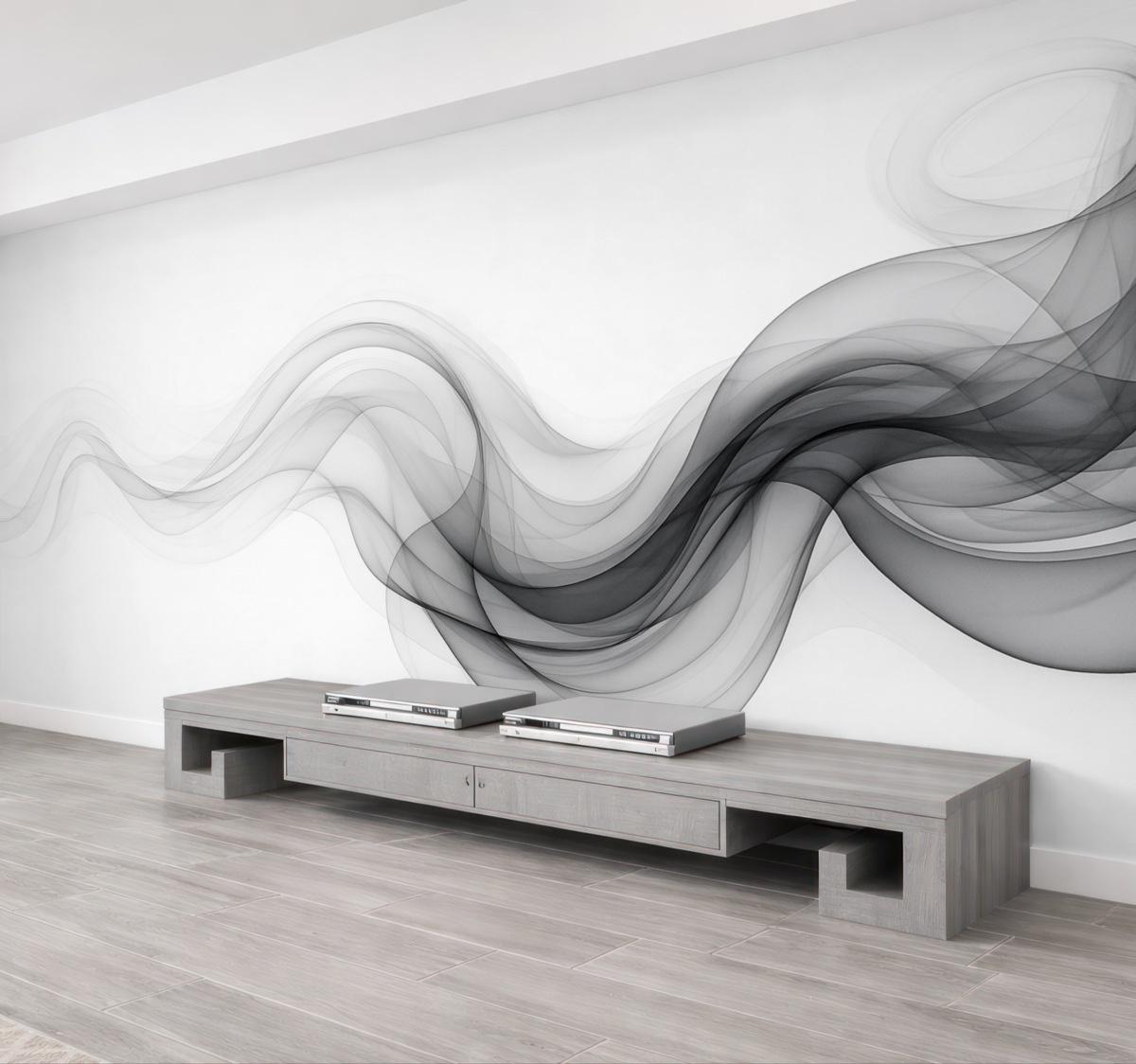 Fototapeta Czarny przezroczysty dym, abstrakcyjny motyw na jasnym tle.