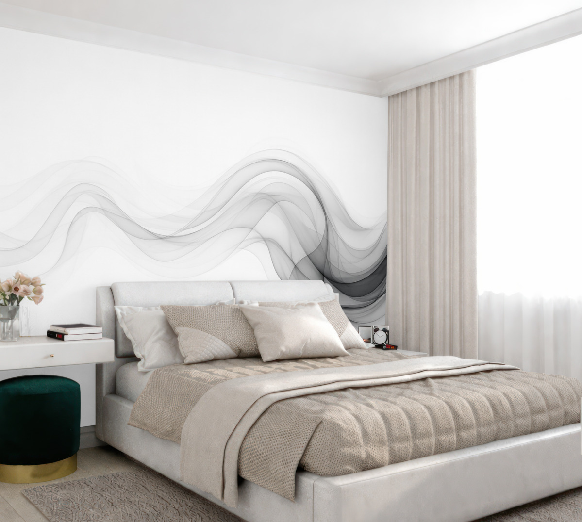 Fototapeta Czarny przezroczysty dym, abstrakcyjny motyw na jasnym tle.