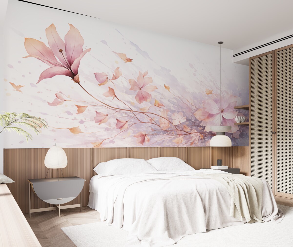 Fototapeta Kwiat z opadającymi płatkami powiewającymi na wietrze w stylu akwareli.