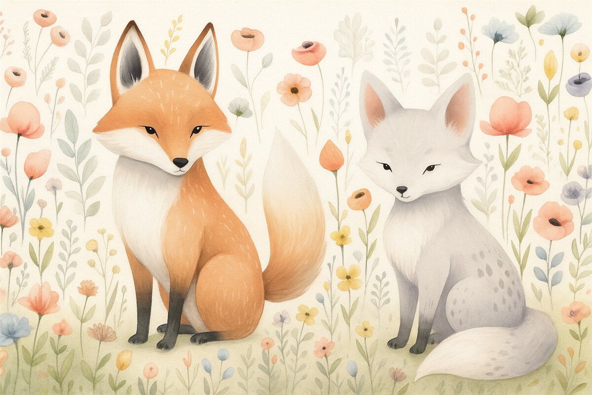 Fototapeta Zwierzęta w roślinności, naśladowanie akwareli.