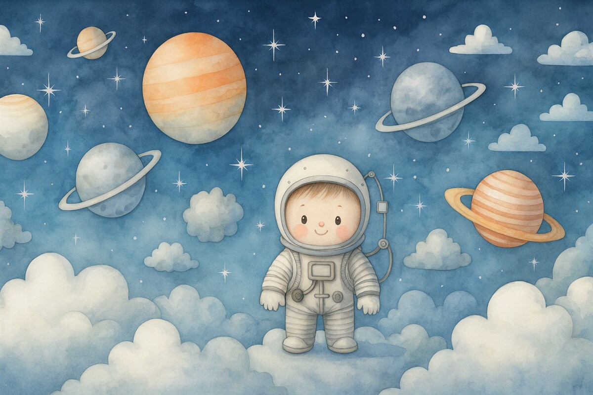 Fototapeta Wszechświat i ciała niebieskie, kosmonauta, naśladowanie akwareli.