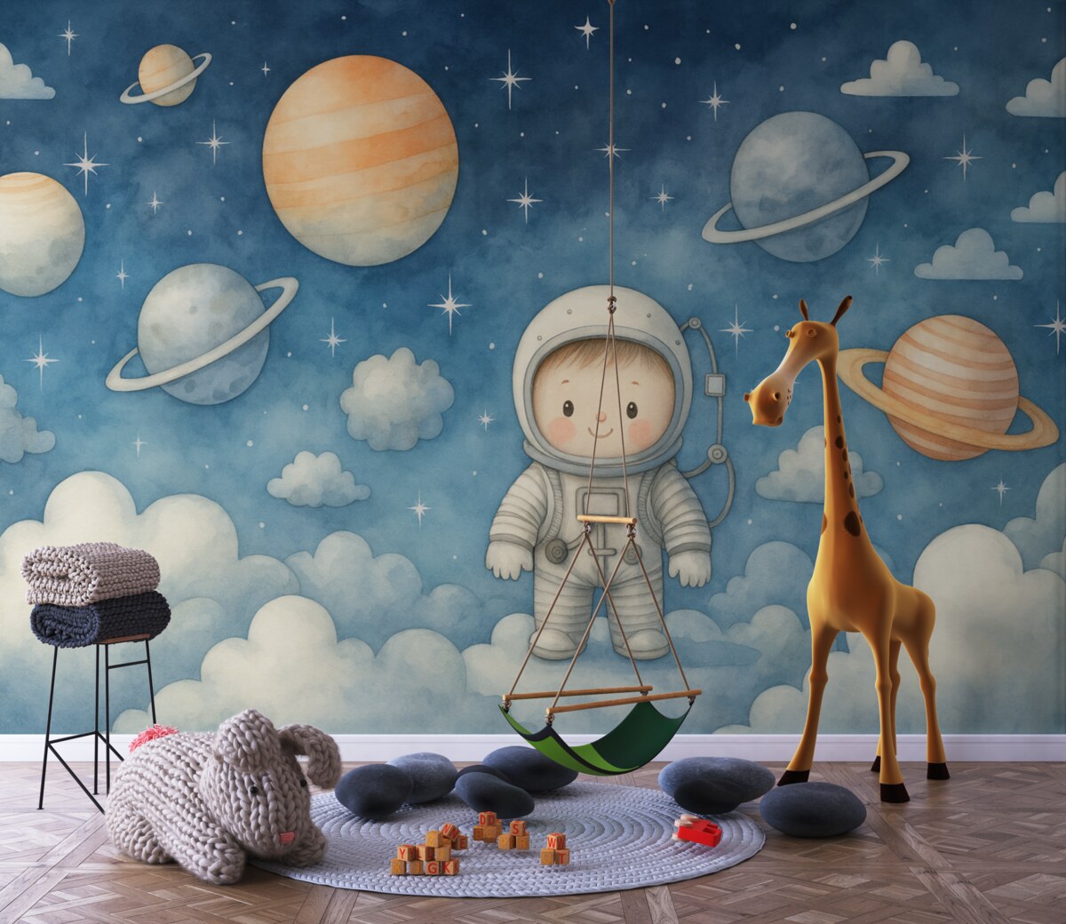 Fototapeta Wszechświat i ciała niebieskie, kosmonauta, naśladowanie akwareli.