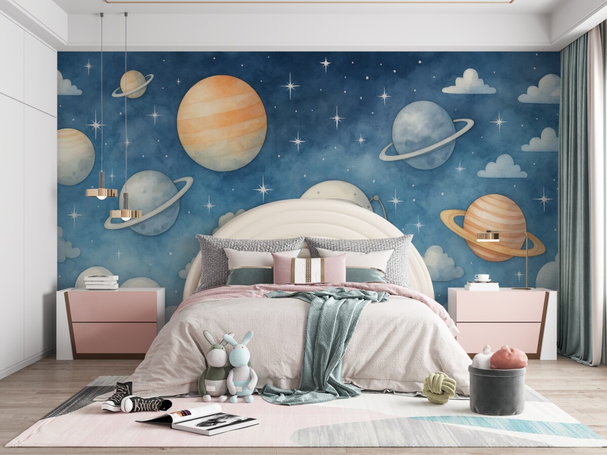 Fototapeta Wszechświat i ciała niebieskie, kosmonauta, naśladowanie akwareli.