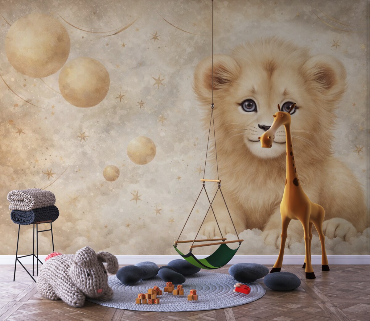 Fototapeta Lwiątko na tle akwareli.