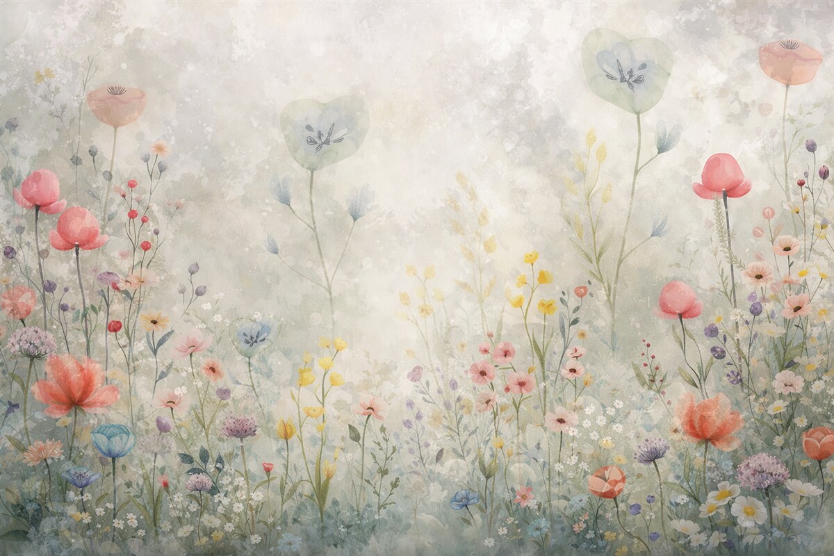 Fototapeta Kwiaty dzikie, naśladujące akwarelowe tło.