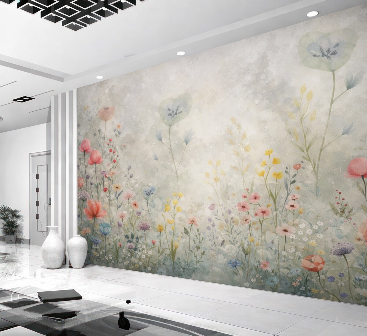 Fototapeta Kwiaty dzikie, naśladujące akwarelowe tło.