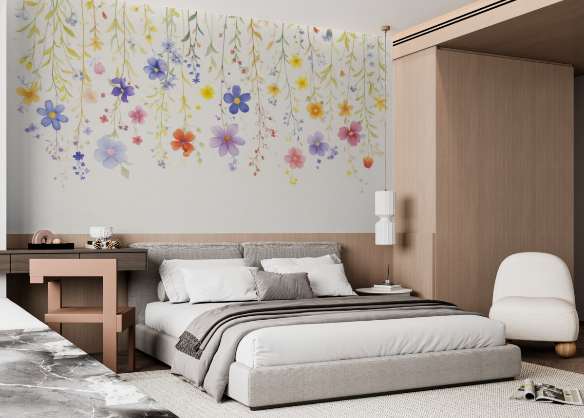 Fototapeta Kwiaty w technice akwarelowej, łatwe i barwne.