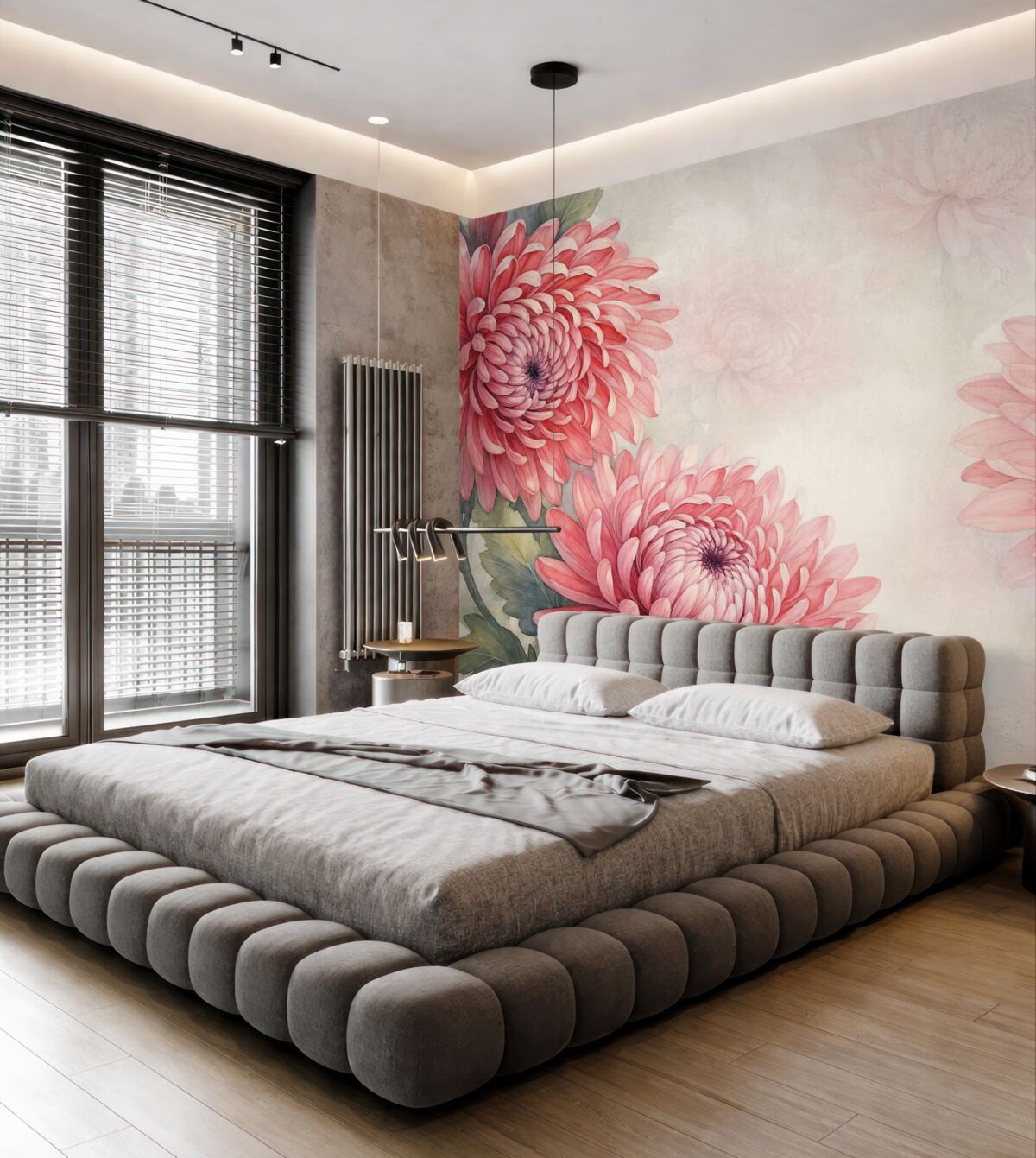 Fototapeta Kwiaty chryzantem w stylu akwareli w jasnym odcieniu malinowym.