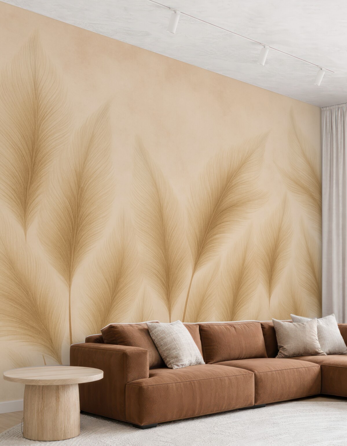 Fototapeta Rośliny trzciny na beżowym, zużytym tle.