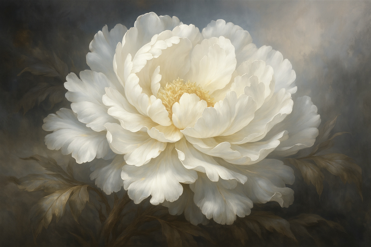 Fototapeta Wielki biały abstrakcyjny kwiat na mrocznym tle.