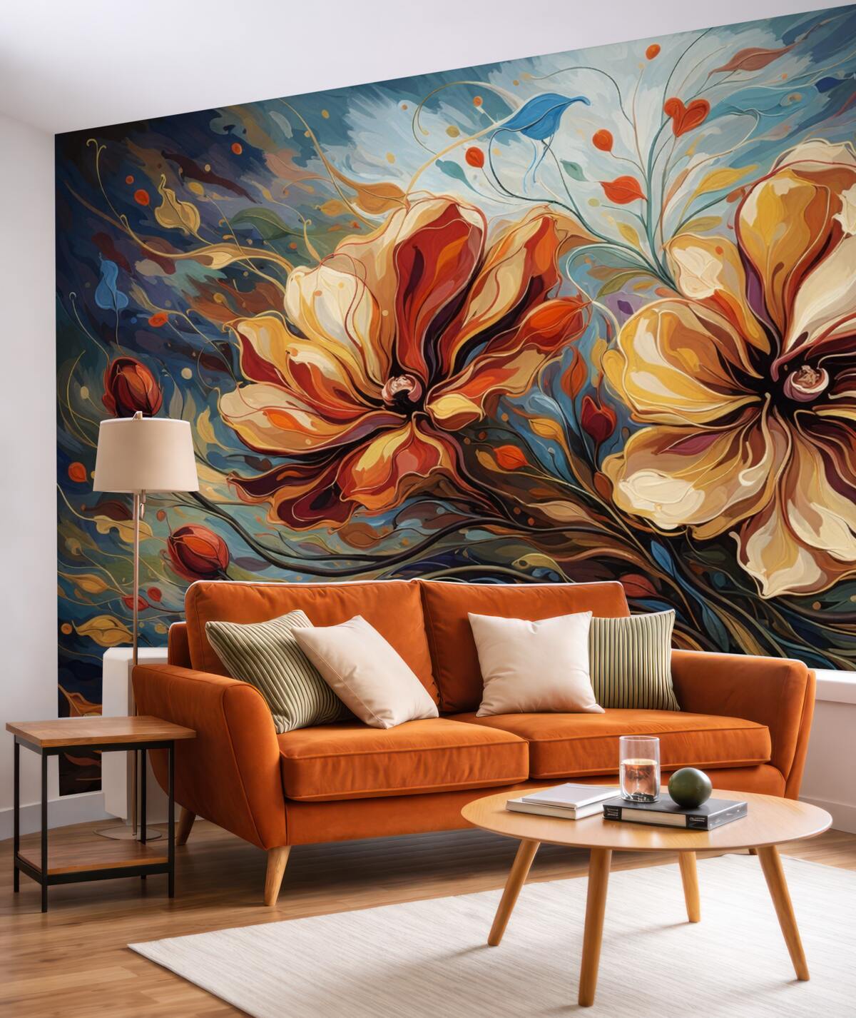 Fototapeta Wielkie abstrakcyjne kwiaty w odcieniach żółtym i pomarańczowym.