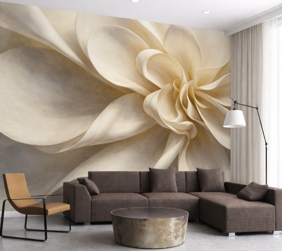 Fototapeta Biały pastelowy teksturowany kwiat minimalistyczny z delikatnymi płatkami, lekki i eteryczny, na białym tle.