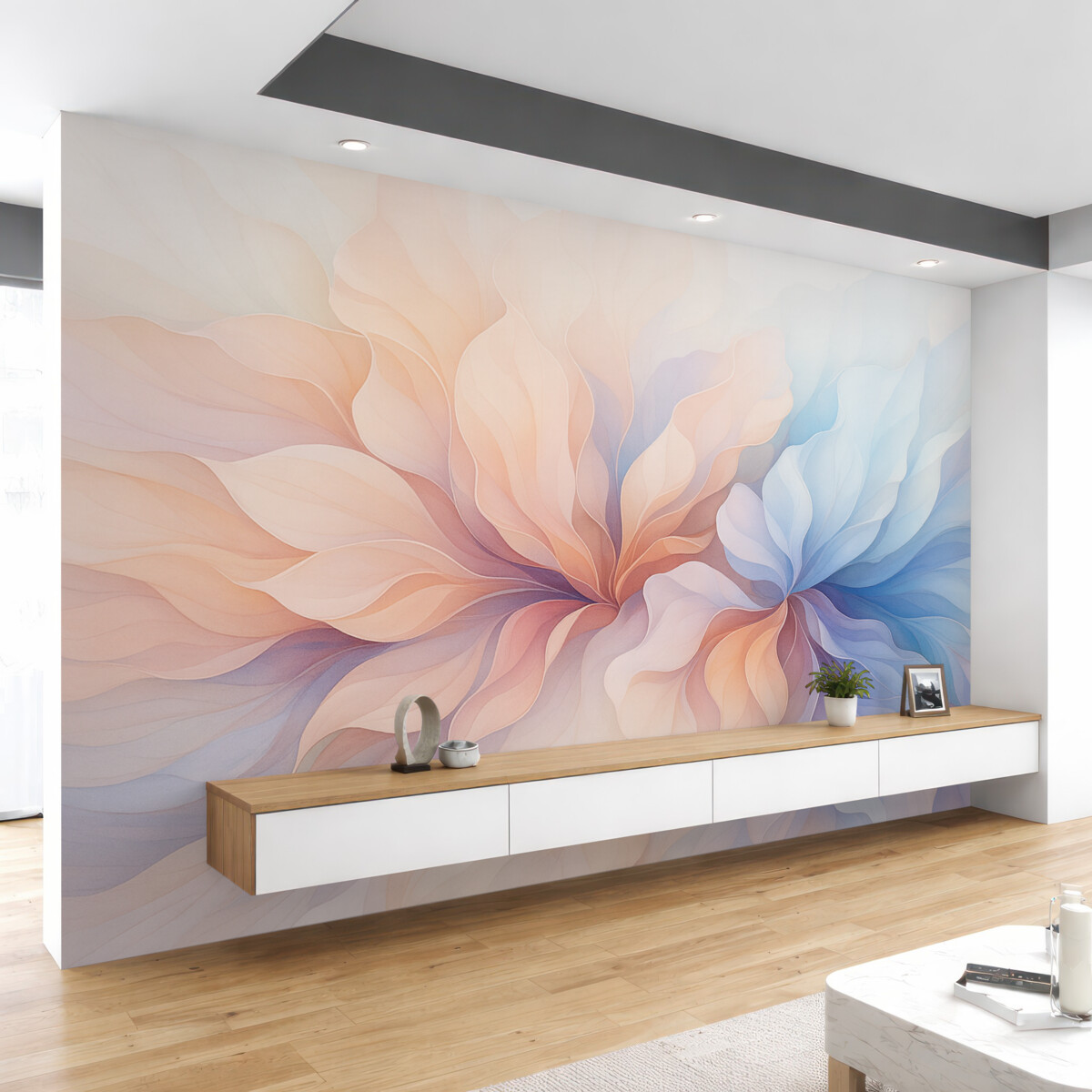 Fototapeta Abstrakcyjny florystyczny wzór w subtelnych tonacjach różu i błękitu.