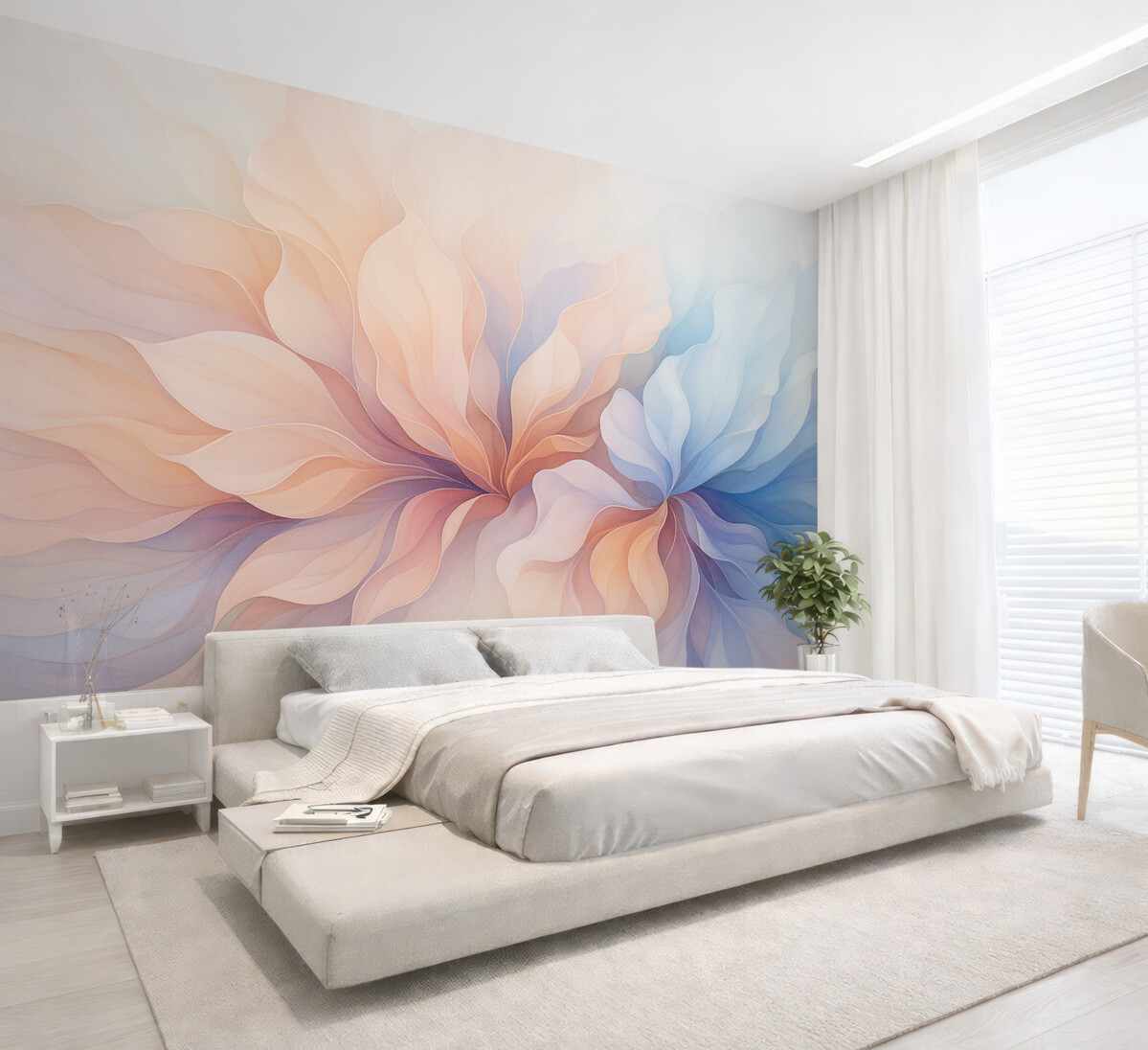 Fototapeta Abstrakcyjny florystyczny wzór w subtelnych tonacjach różu i błękitu.