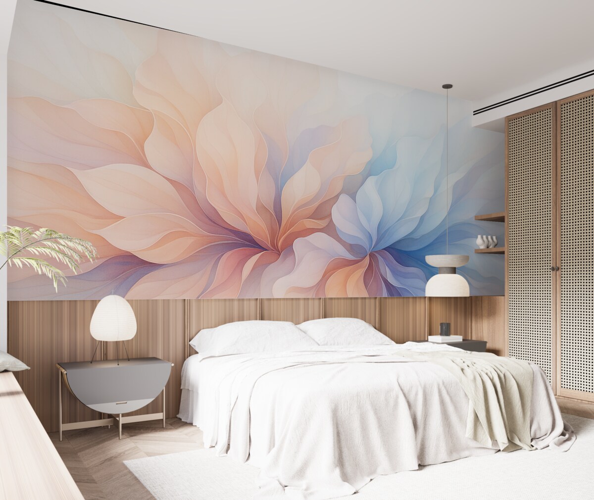 Fototapeta Abstrakcyjny florystyczny wzór w subtelnych tonacjach różu i błękitu.