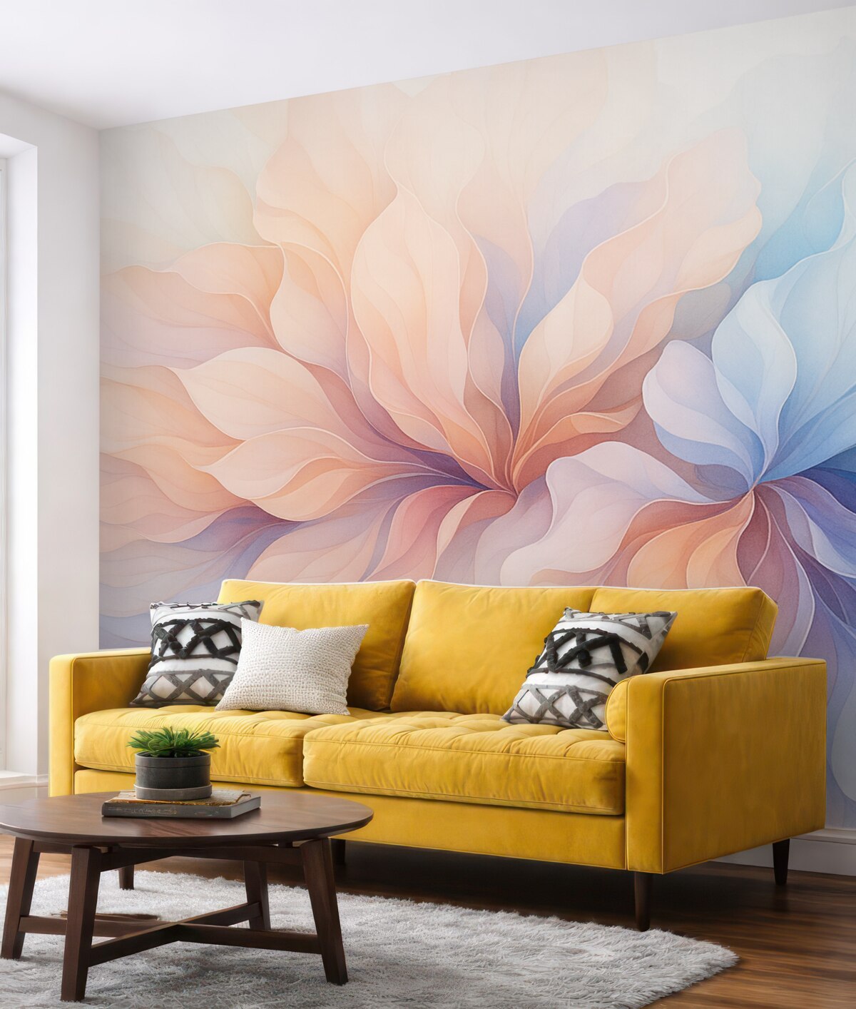 Fototapeta Abstrakcyjny florystyczny wzór w subtelnych tonacjach różu i błękitu.