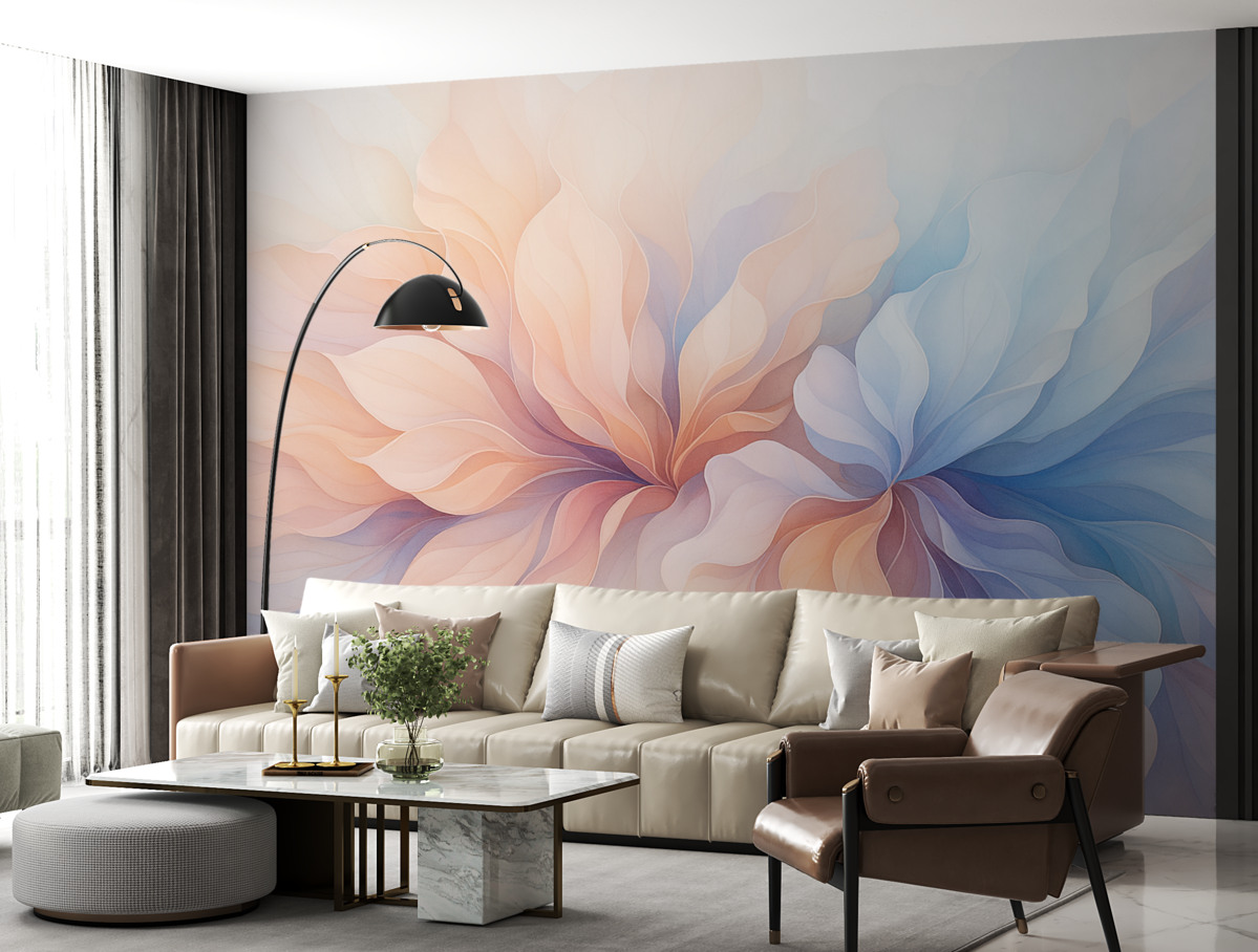 Fototapeta Abstrakcyjny florystyczny wzór w subtelnych tonacjach różu i błękitu.