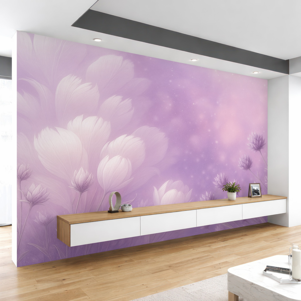 Fototapeta Różowa i purpurowa lawenda z piórami w tle.