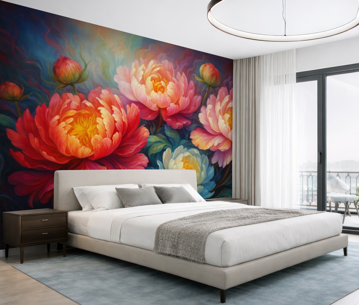 Fototapeta Cudowne różowe piwonie w stylu malarskiego dotyku.