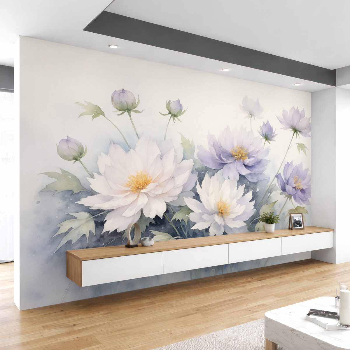 Fototapeta Kwiaty polne w technice akwareli.