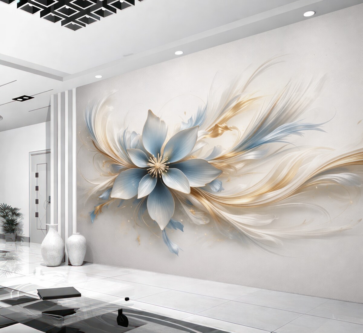 Fototapeta Wielki niebieski kwiat z abstrakcyjnymi wzorami.