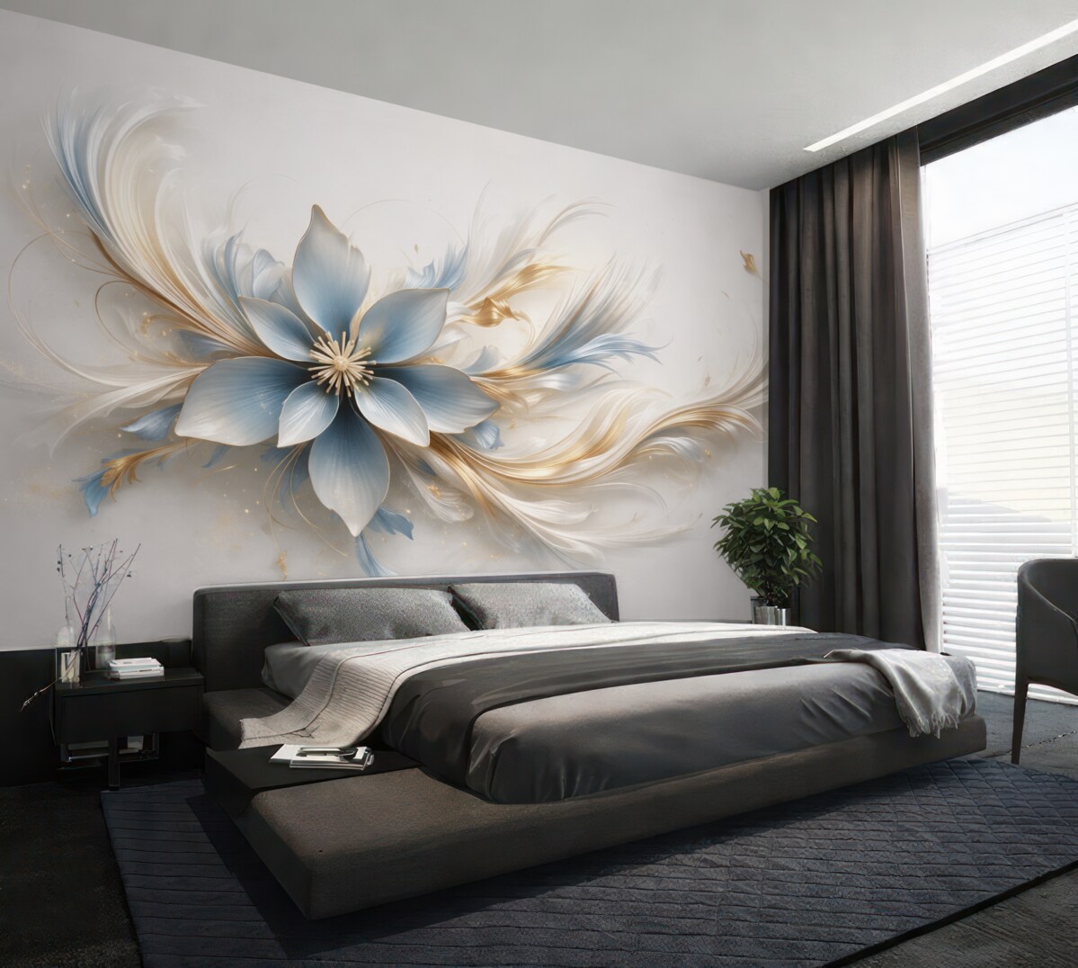 Fototapeta Wielki niebieski kwiat z abstrakcyjnymi wzorami.