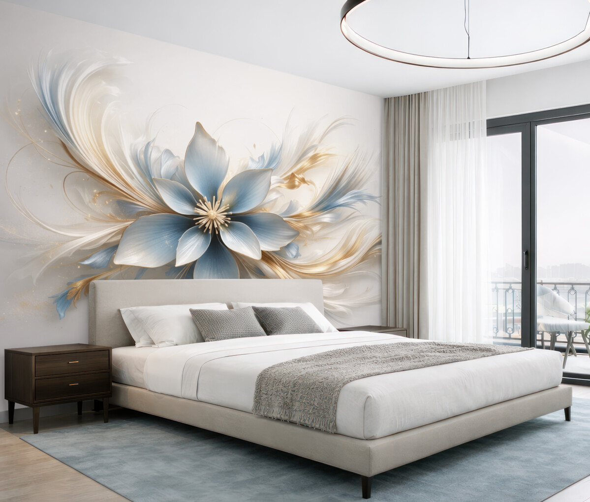 Fototapeta Wielki niebieski kwiat z abstrakcyjnymi wzorami.