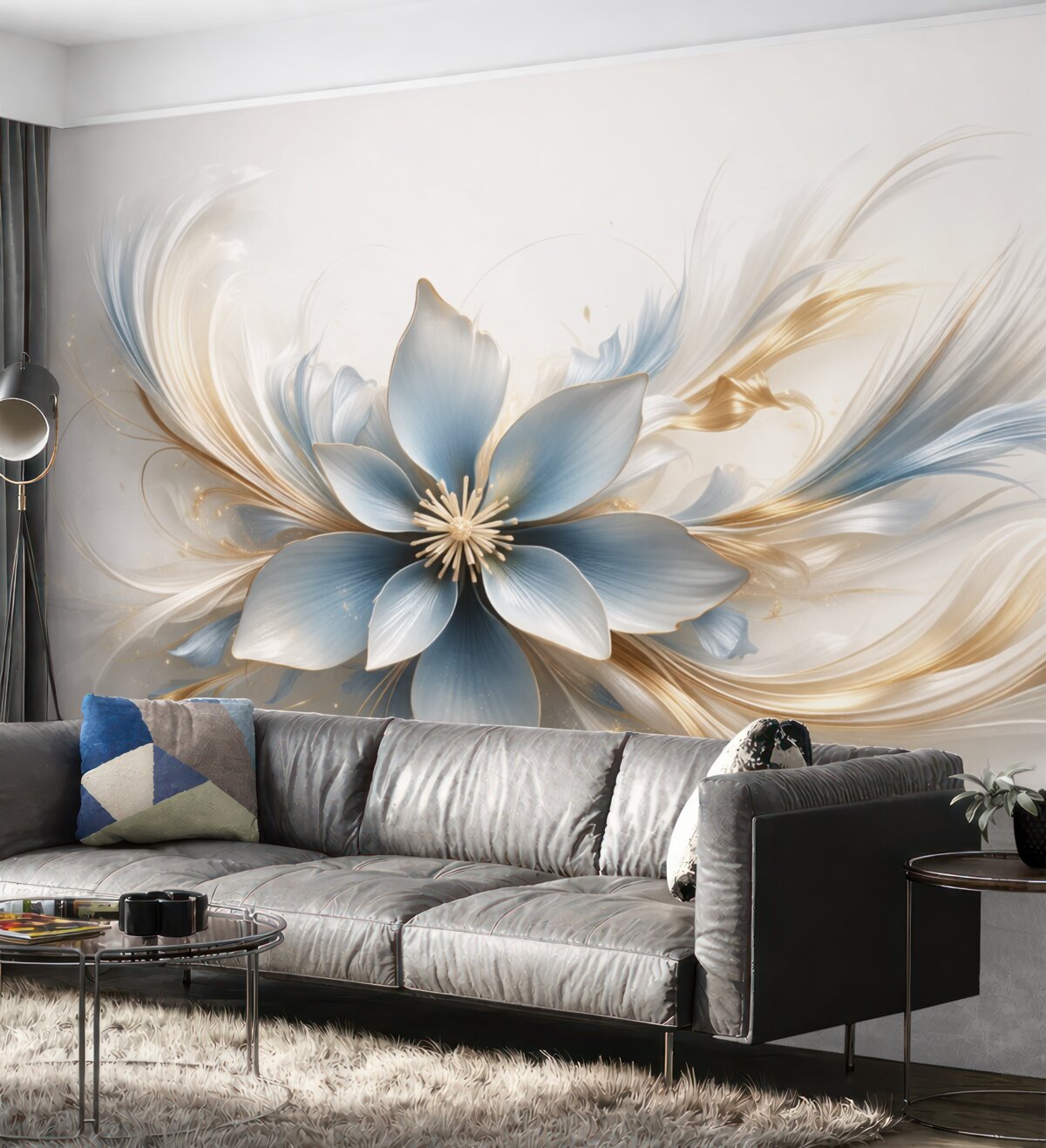 Fototapeta Wielki niebieski kwiat z abstrakcyjnymi wzorami.