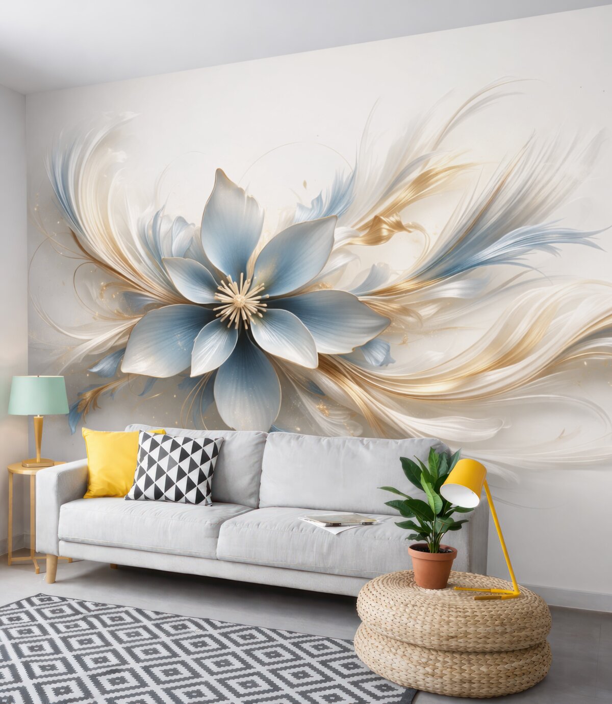 Fototapeta Wielki niebieski kwiat z abstrakcyjnymi wzorami.